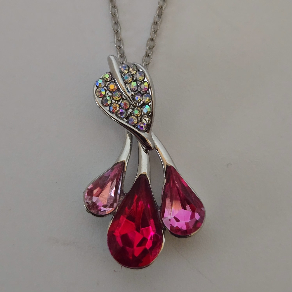 Charles William Rainbow Flower Leaf Waterdrop Pendant With Necklace